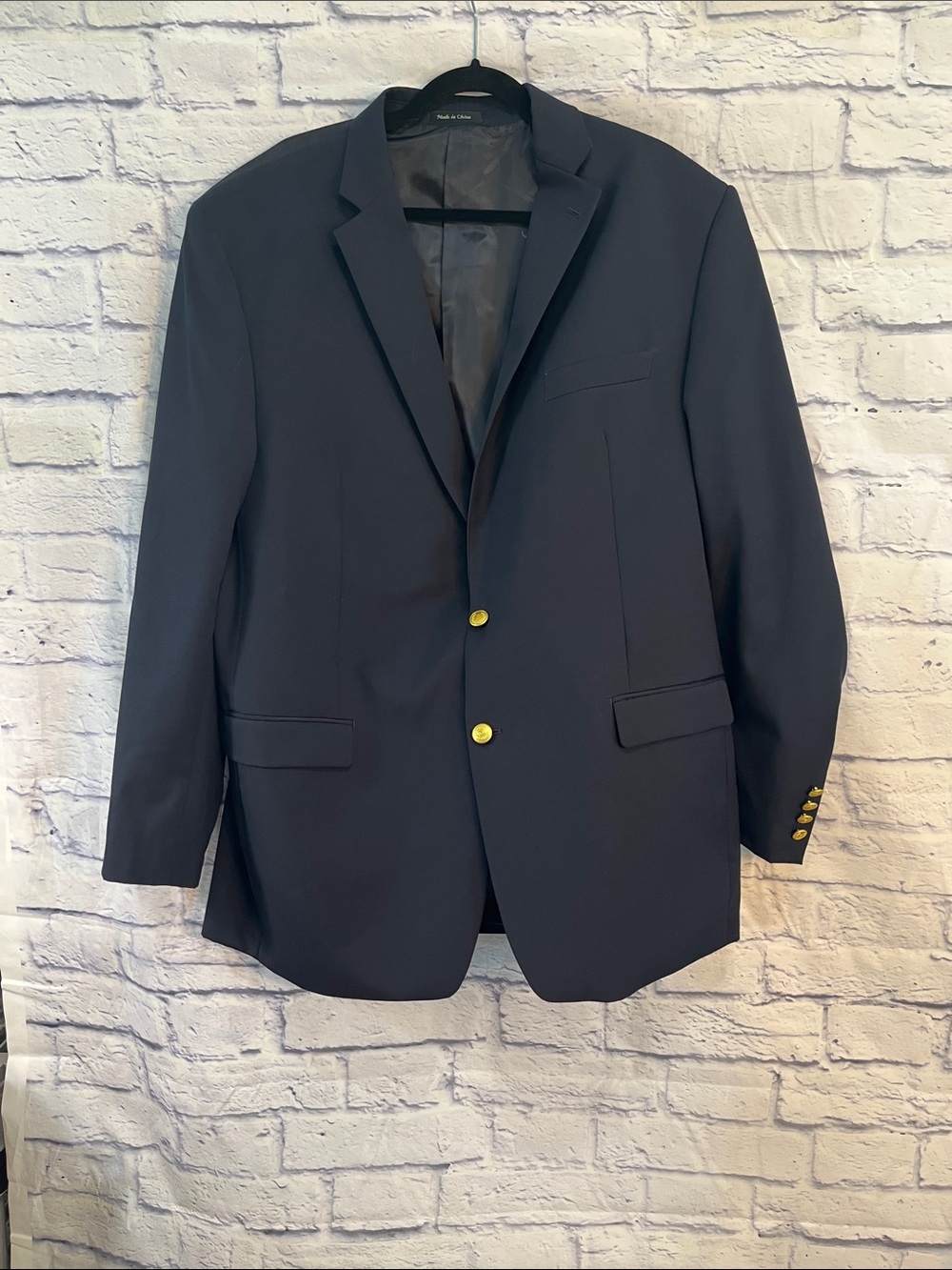 Chaps Men’s Navy Blue Sports Jacket Gold Buttons Wool Blend Size 48L Long